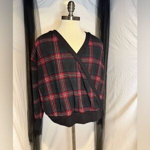 Torrid Black and Red Plaid V-Neck Sweater